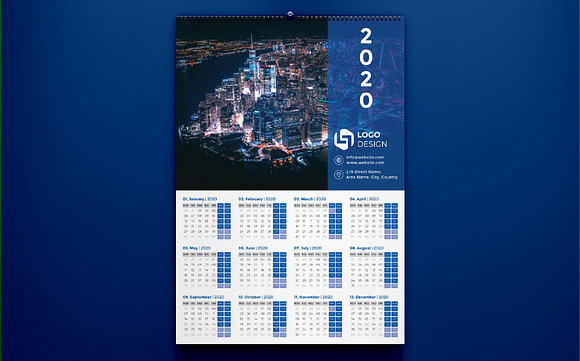 One Page Calendar 2020 in Stationery Templates - product preview 2