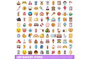 100 bakery icons set, cartoon style