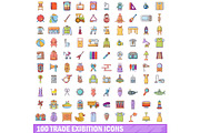 100 trade exhibition icons set