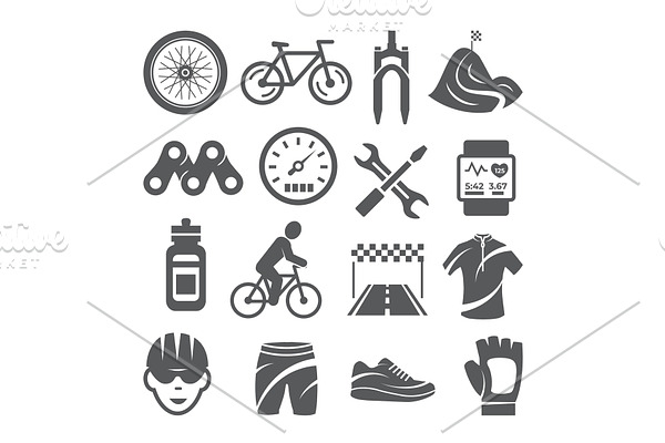 Biking icons set on white background