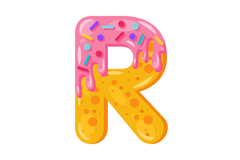 Donut cartoon R letter illustration in Add-Ons - product preview 8