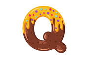 Donut cartoon Q letter illustration