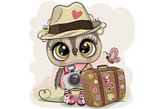 Cartoon Owl with luggage