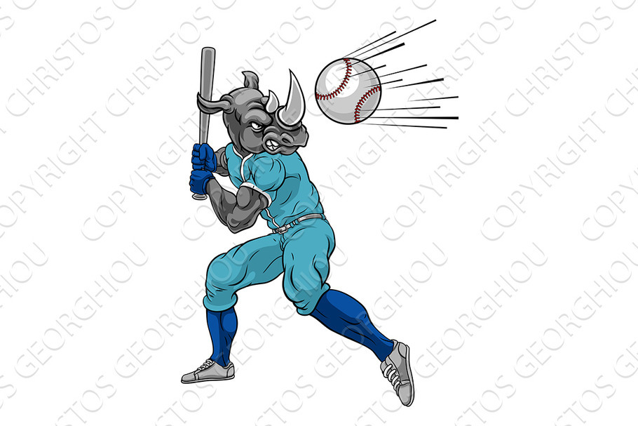 Rhino Baseball Player Mascot
