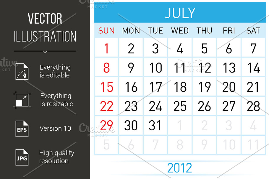 July Calendar in Graphics - product preview 8