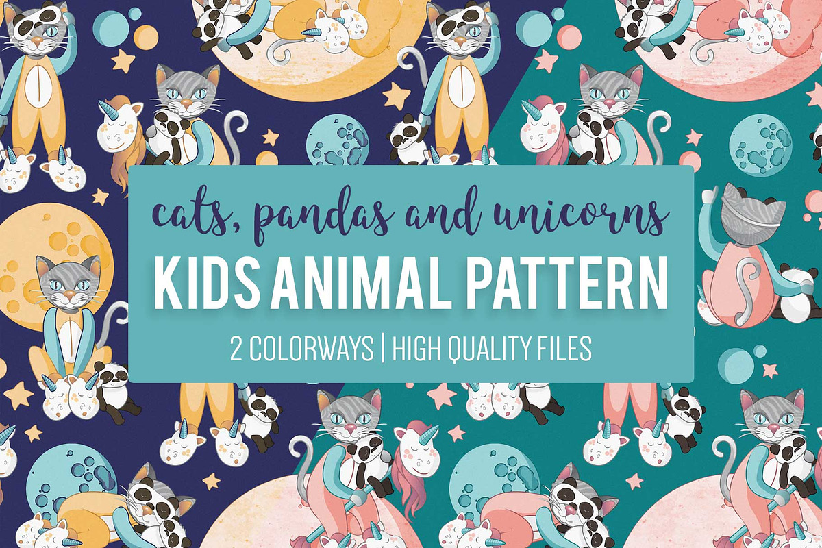 Cats, pandas and unicorns pattern in Patterns - product preview 8