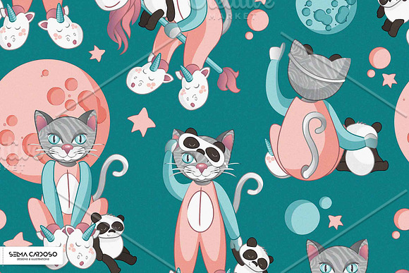 Cats, pandas and unicorns pattern in Patterns - product preview 1
