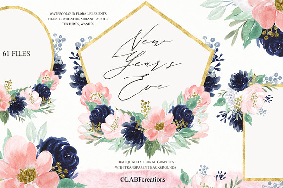 Navy pink & gold New Year's Eve 2020 in Illustrations - product preview 4