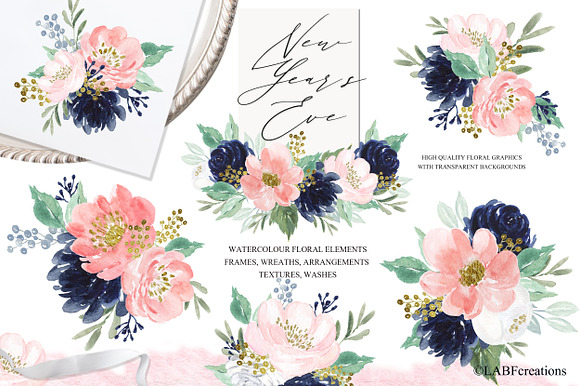 Navy pink & gold New Year's Eve 2020 in Illustrations - product preview 7