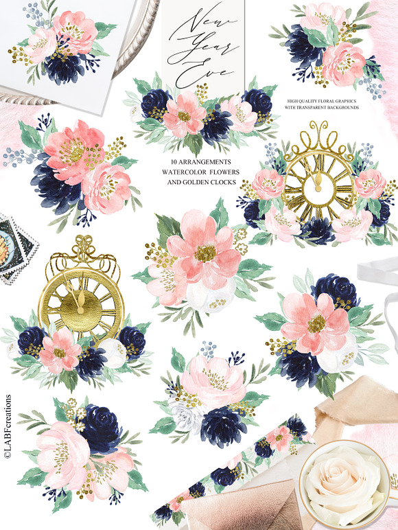 Navy pink & gold New Year's Eve 2020 in Illustrations - product preview 10