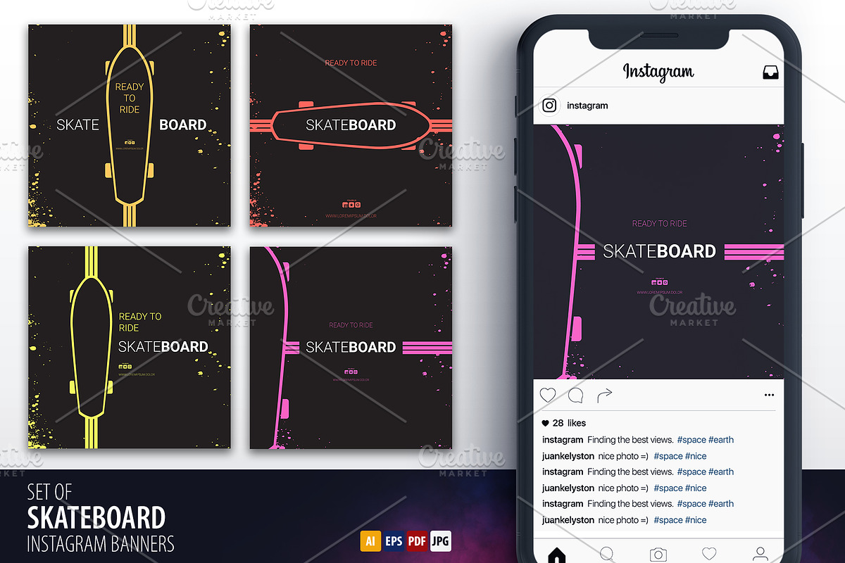 Skateboard banners. in Instagram Templates - product preview 8