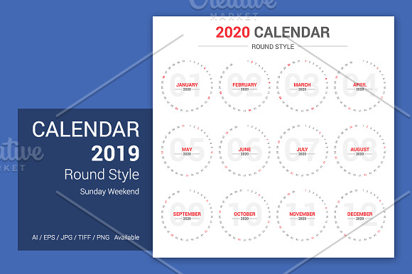 Calendar 2020 Round Style in Stationery Templates - product preview 1