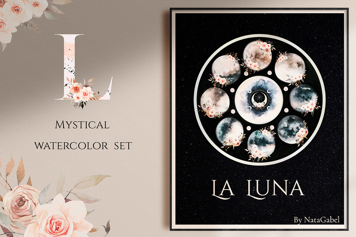 LA LUNA. mystical watercolor set in Illustrations - product preview 8