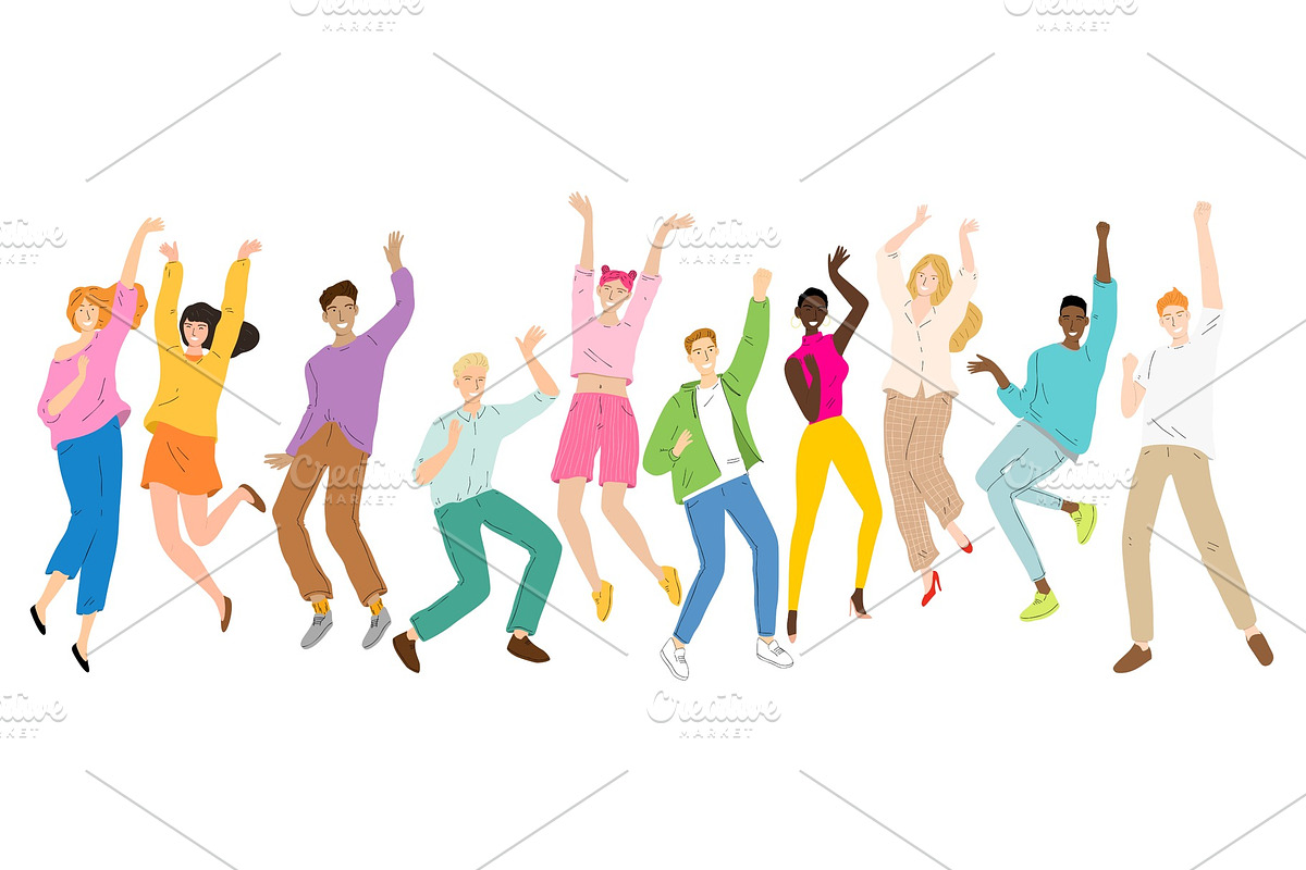 Group of young happy dancing people in Illustrations - product preview 8