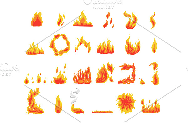 Collection of fire icons, flames