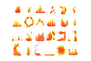 Collection of fire icons, flames