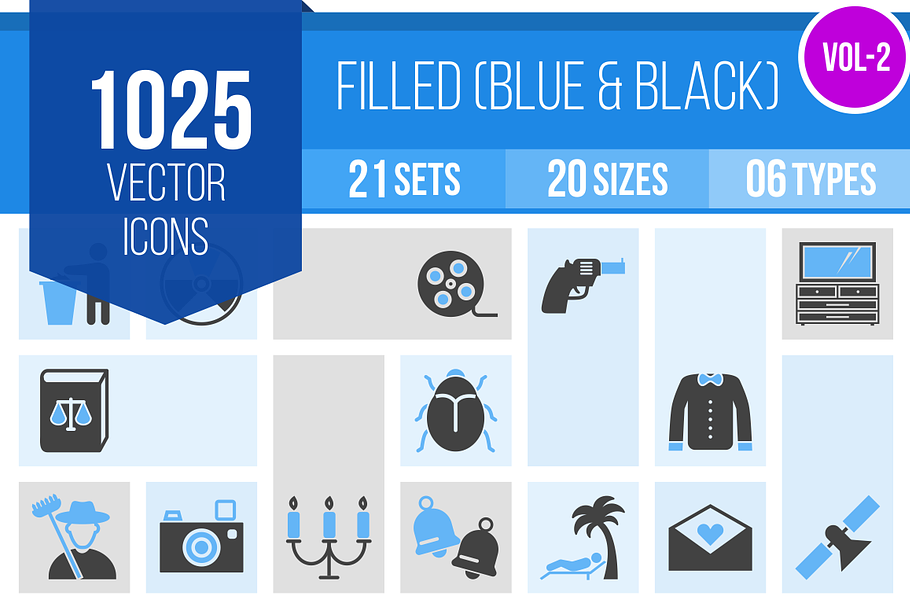 1025 Filled Blue & Black Icons (V2) in Graphics - product preview 8