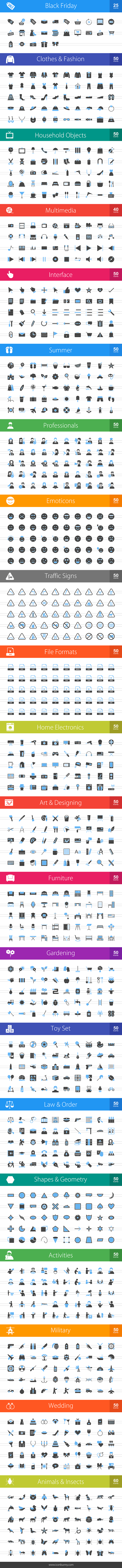1025 Filled Blue & Black Icons (V2) in Graphics - product preview 1