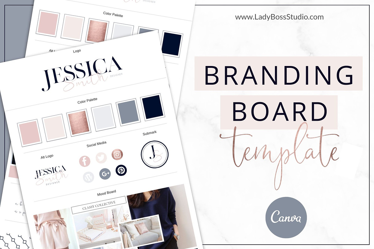 Brand Board Template Canva Rose Gold in Logo Templates - product preview 8