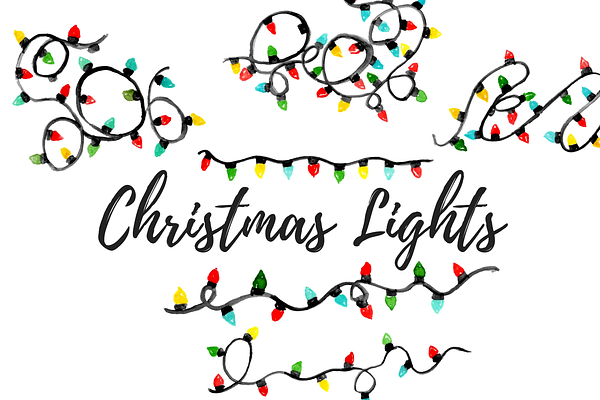 Watercolor Christmas Lights Clipart