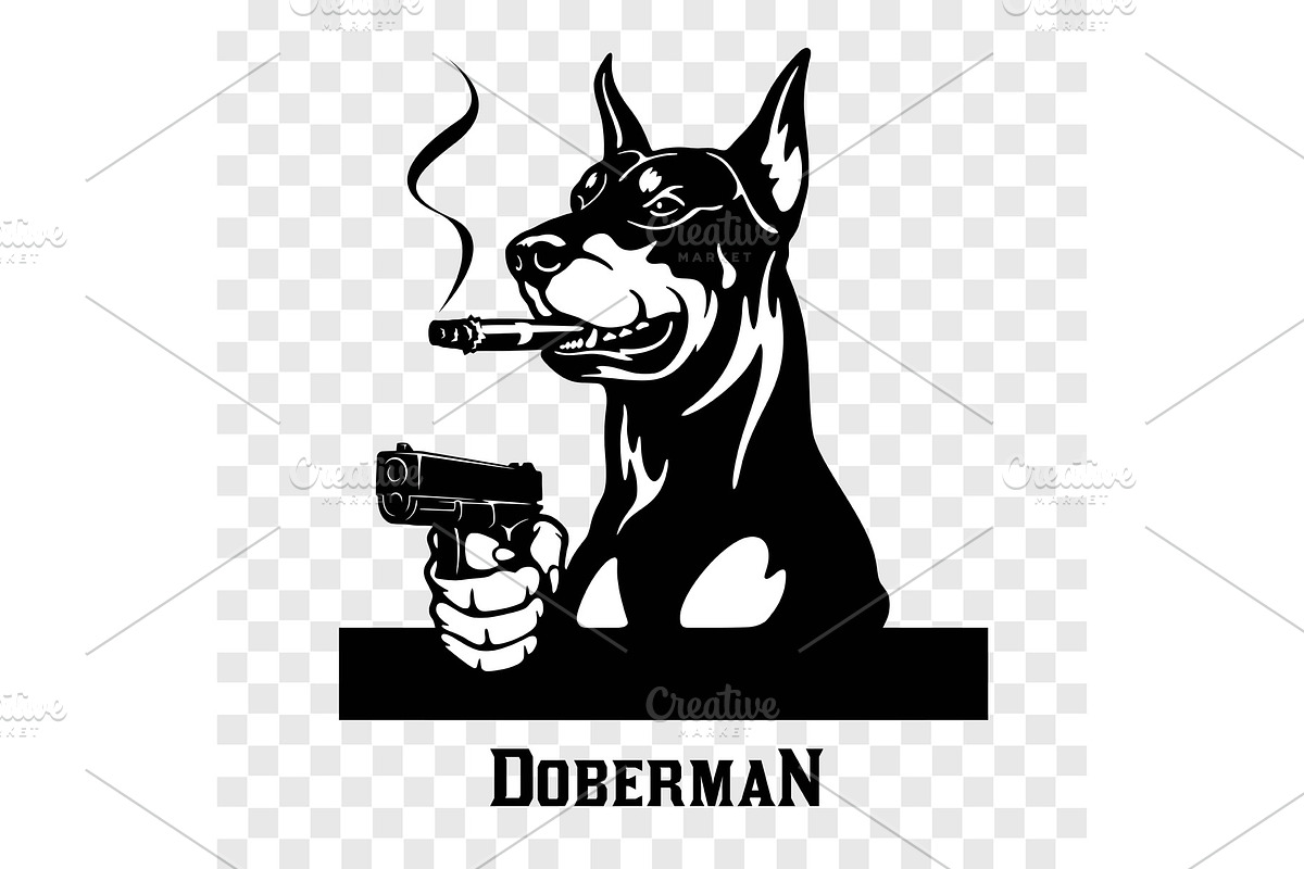 Doberman with guns - Doberman in Illustrations - product preview 8