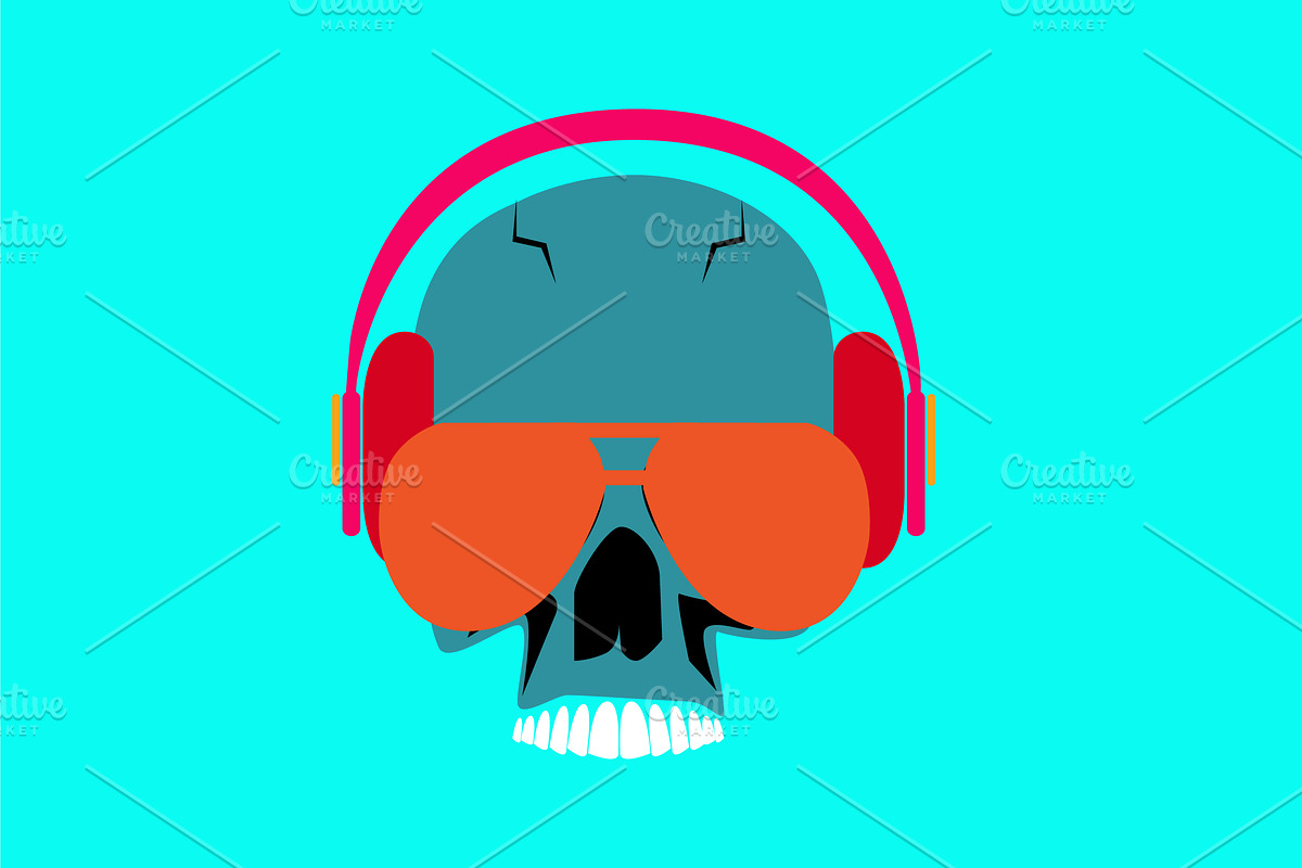 Music skull head icon, with headphon in Graphics - product preview 8