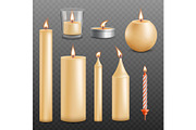 Set of decorative candles with flame