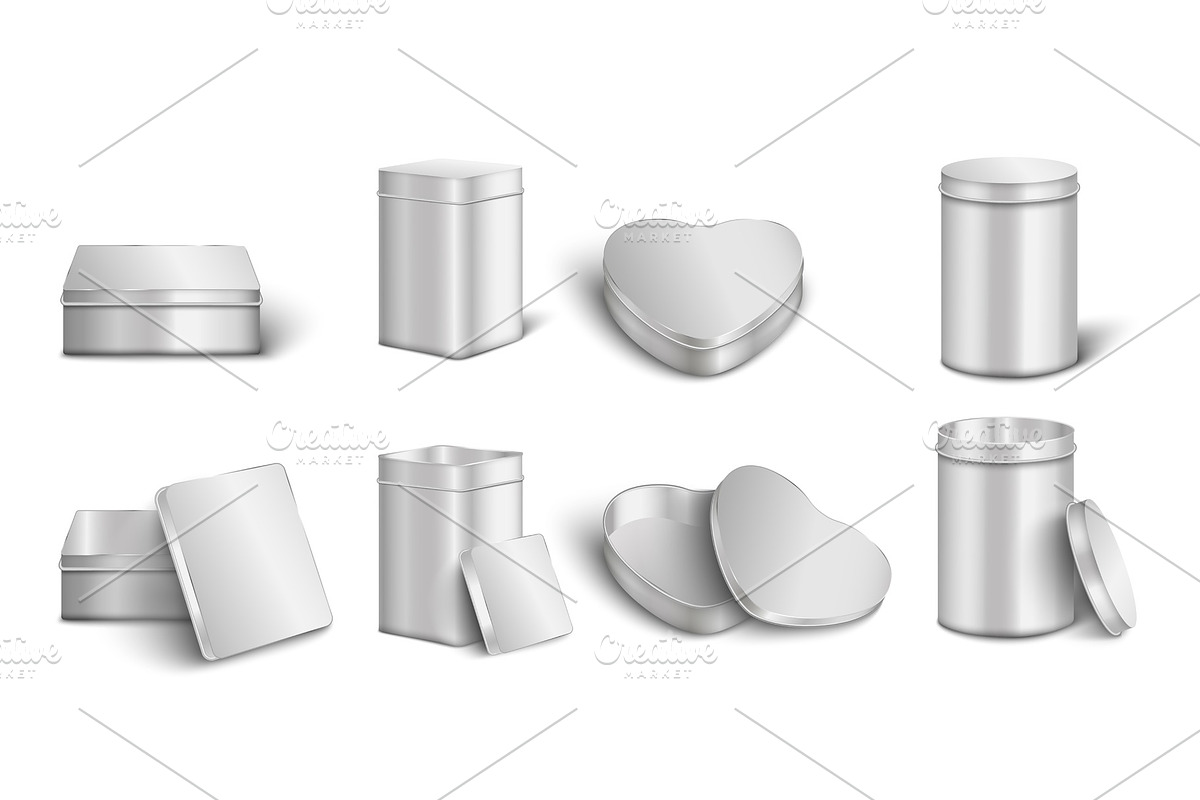 Metal box mockup set - realistic in Objects - product preview 8