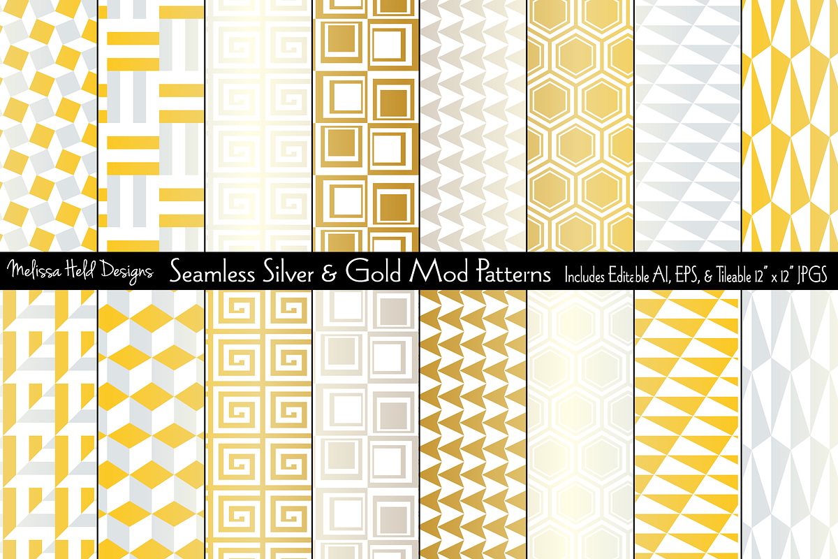 Seamless Silver & Gold Mod Patterns in Patterns - product preview 8