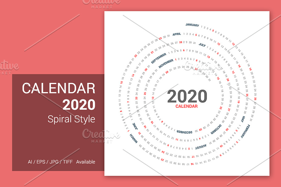 Calendar 2020 spiral vector design in Stationery Templates - product preview 8