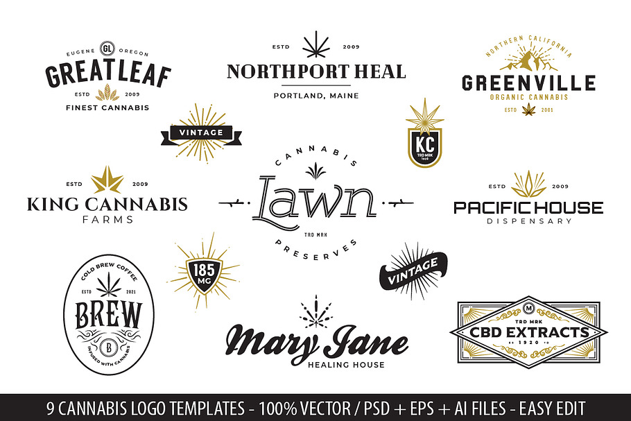 9 Modern Vintage Cannabis Logos VI