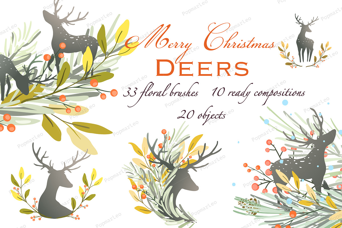 Deers watercolor style Christmas set in Illustrations - product preview 8