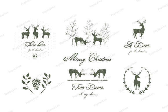 Deers watercolor style Christmas set in Illustrations - product preview 3