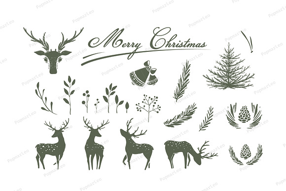 Deers watercolor style Christmas set in Illustrations - product preview 4