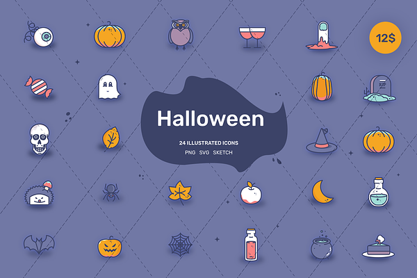 24 Halloween Illustrated Icons