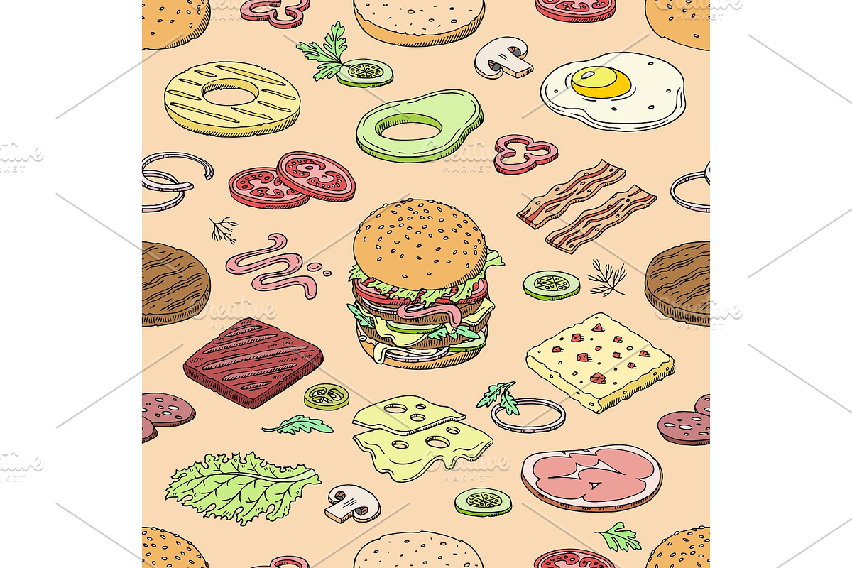 Burger vector fast food hamburger or in Illustrations - product preview 8
