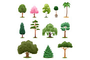 Tree types vector green forest pine