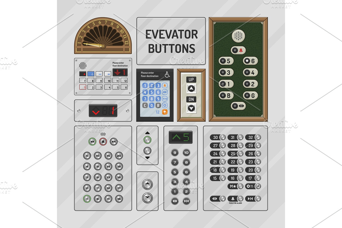 Elevator buttons vector lift metal in Illustrations - product preview 8