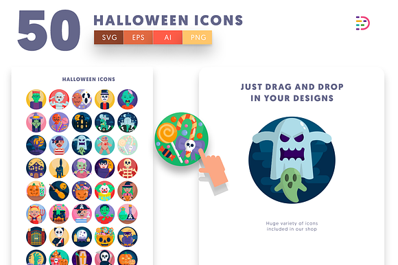 50 Halloween Icons in Halloween Emoticons - product preview 6