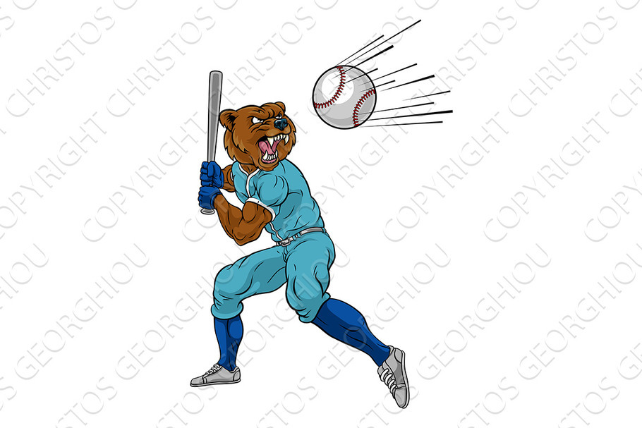 Bear Baseball Player Mascot Swinging