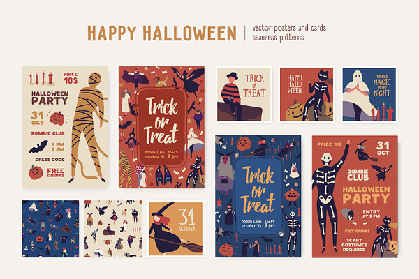 Halloween posters, cards, seamless