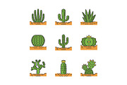 Wild cactuses on ground color icons