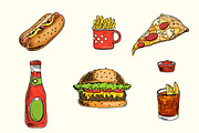 Colored hand drawn fast food