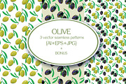 Set of seamless patterns with olives