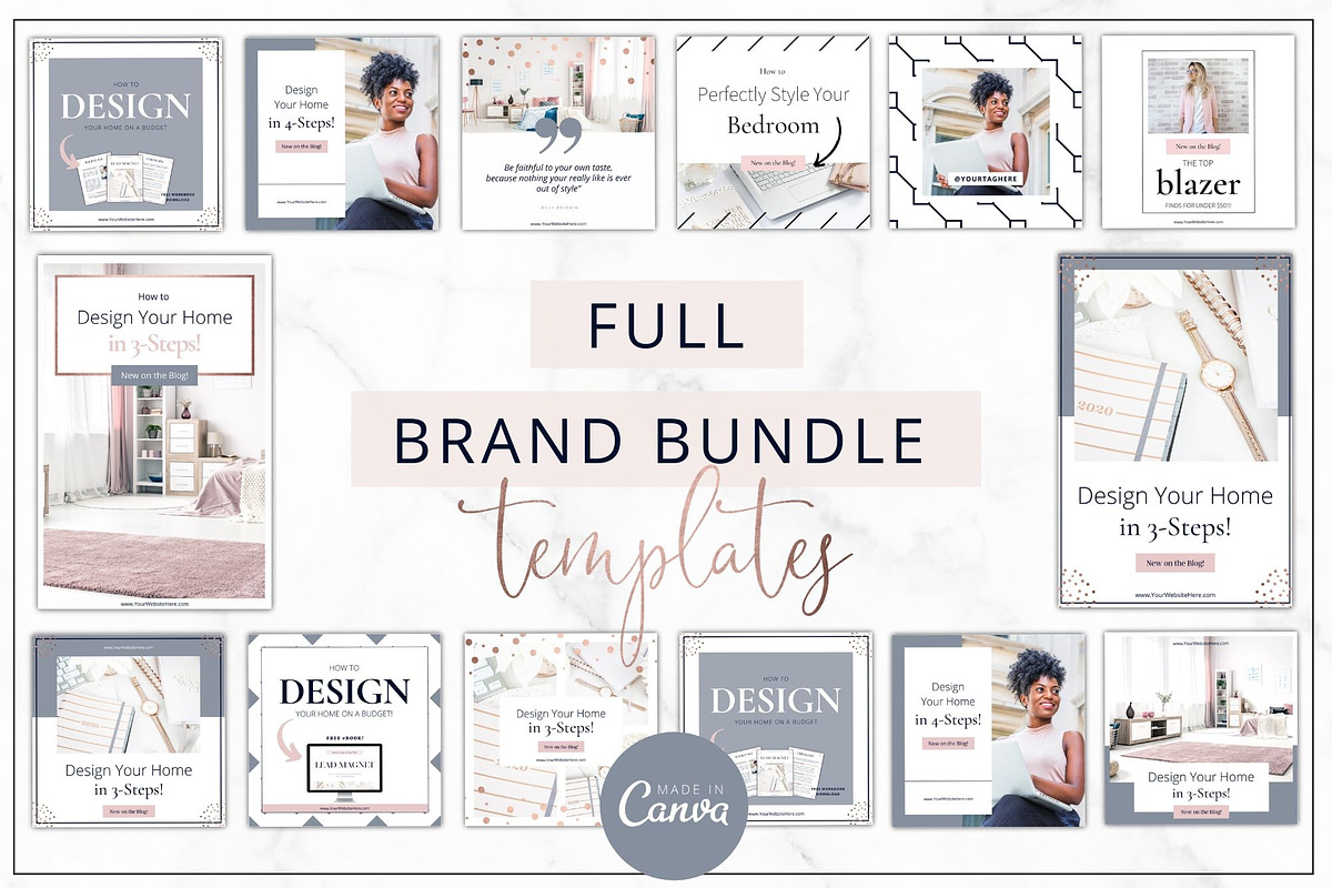 Branding Bundle Rose Gold Canva in Logo Templates - product preview 8