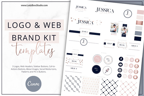 Branding Bundle Rose Gold Canva in Logo Templates - product preview 3
