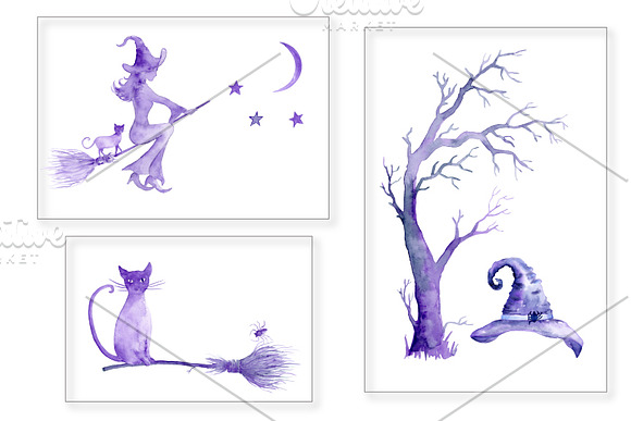 Watercolor Clipart Halloween Witch in Illustrations - product preview 1