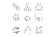 Business cooperation linear icons