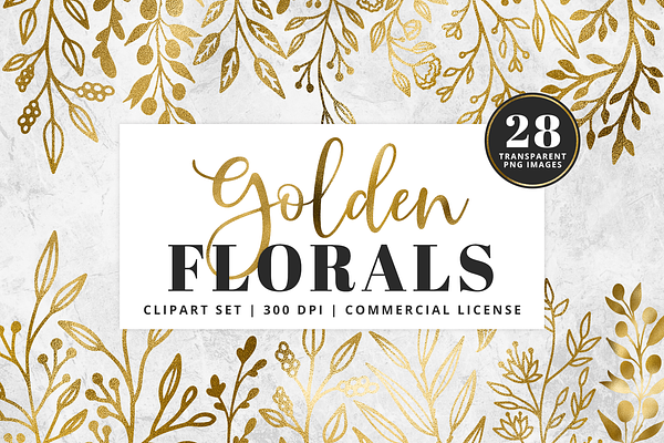 Silver Foil Floral Clipart Set