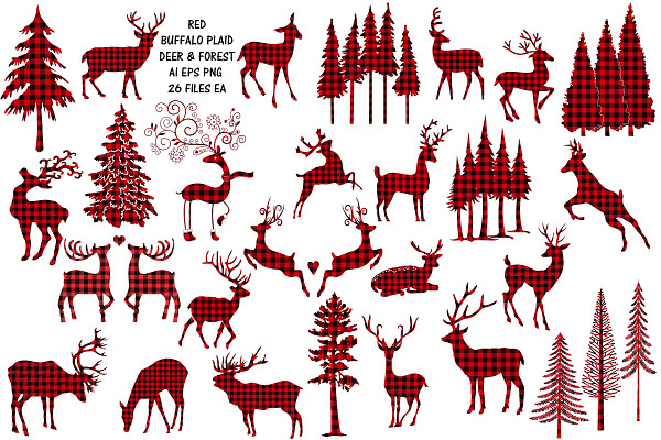 Red Buffalo Plaid Deer/Forest Vector